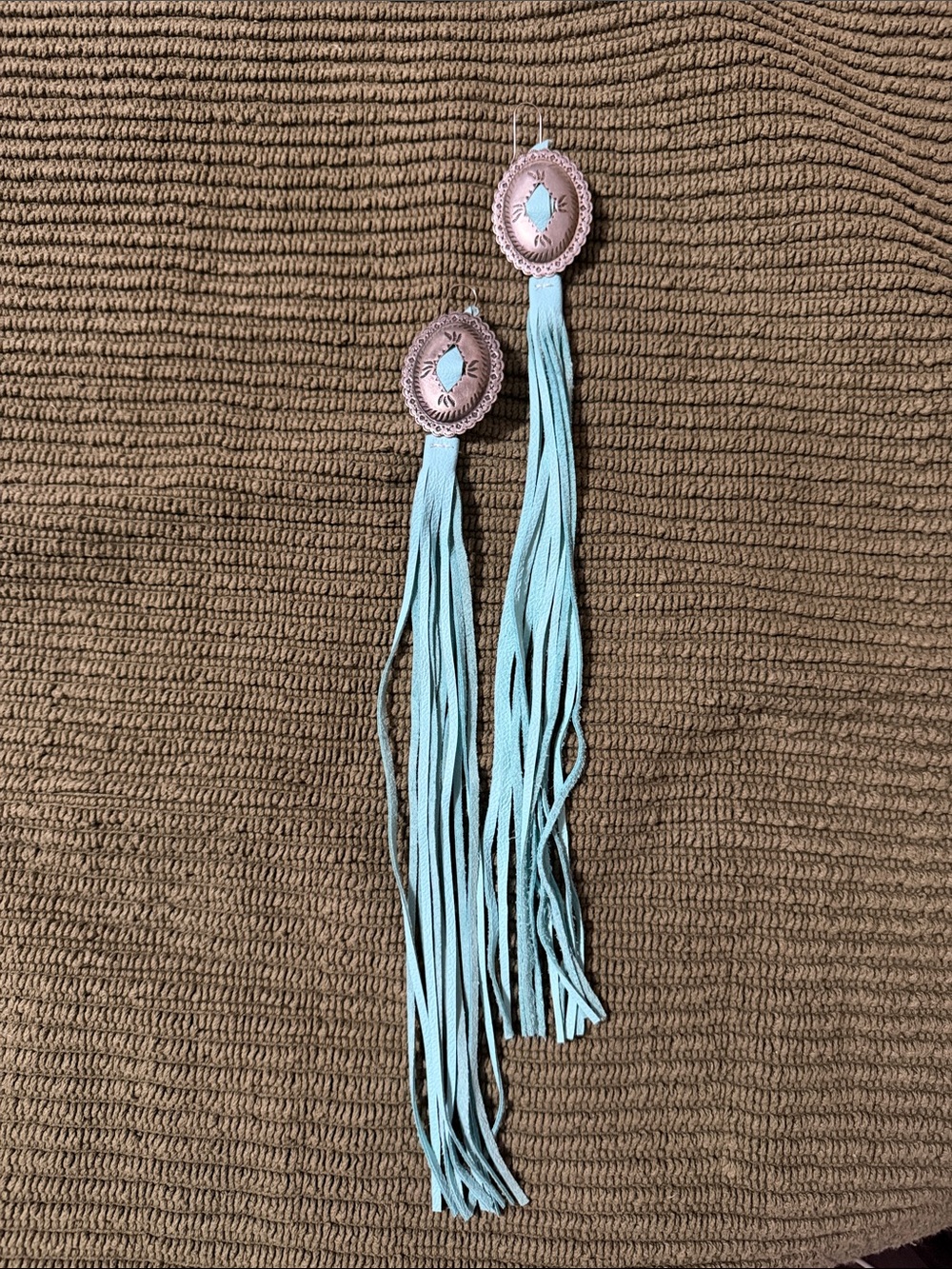 Saddle Tramp Turquoise Fringe Drop Earrings with Silver Concho